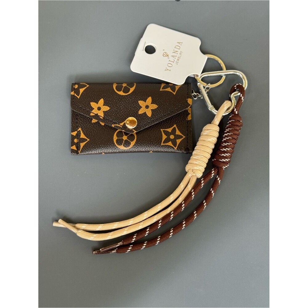 Yolanda Jewelry Brown Pattern Mini Card Holder Keychain Bag Charm NWT
